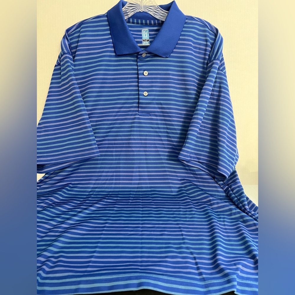 PGA Tour Men’s Blue Golf Striped Polo Shirt